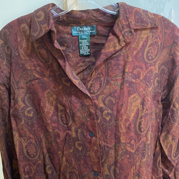 Lauren Ralph Lauren button down brown shirt paisley size petite P M - Picture 11 of 16